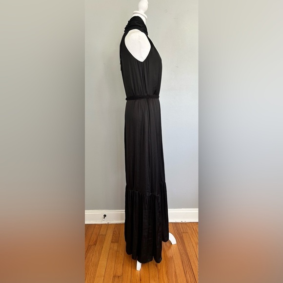 Banana Republic Elegant Black Satin Twisted Halter Maxi Dress 6 Tall - Picture 3 of 8